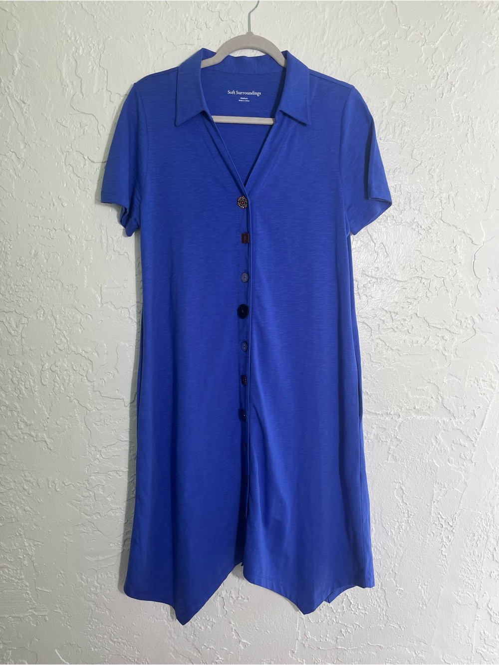 Soft Surroundings Blue Button‎ Front Shirt Dress Size M